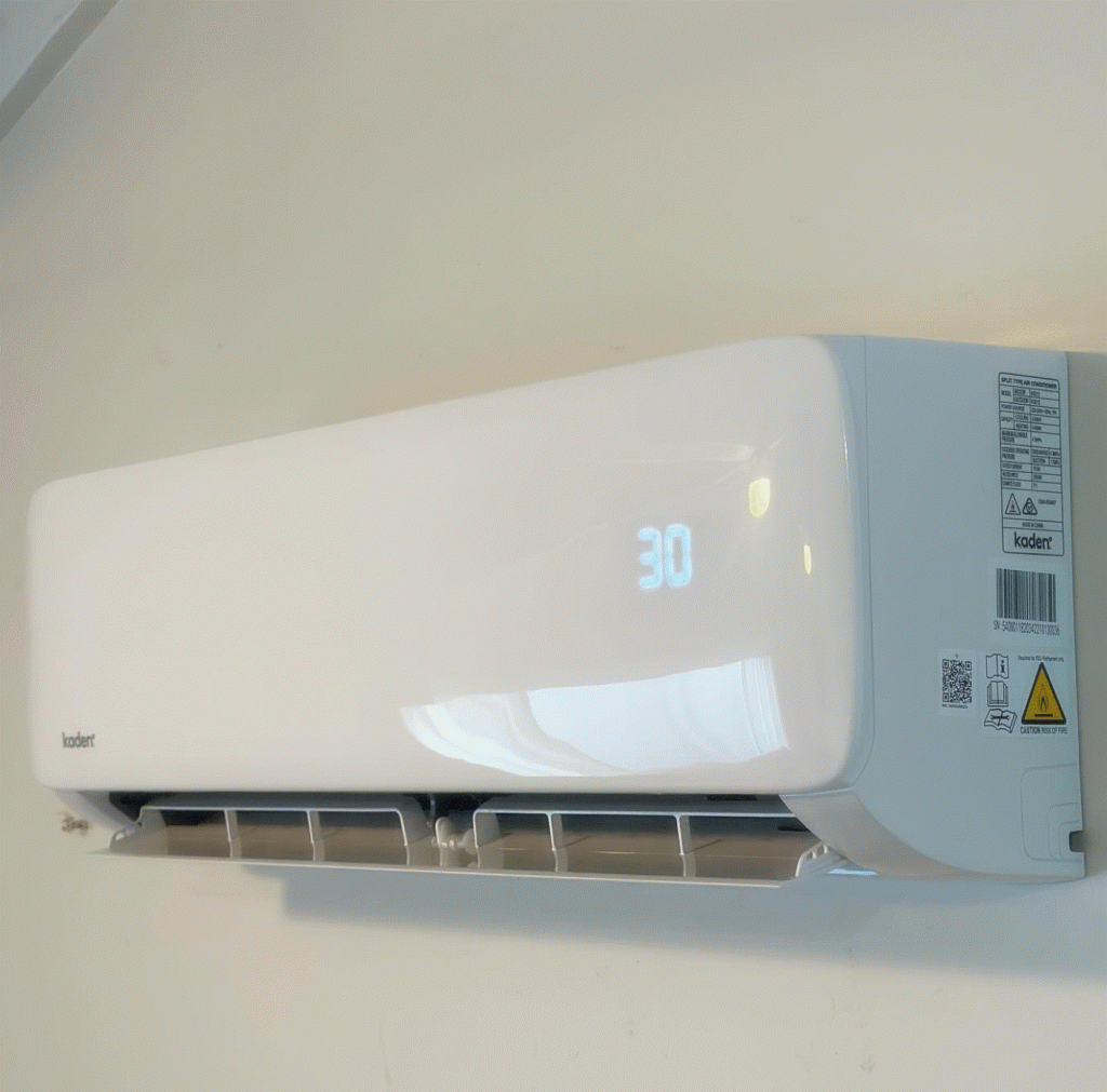 split system aircon hanging on white plaster wall in Collingwood